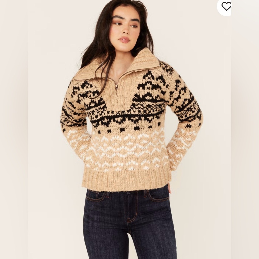 Idyllwind Tan and Black Knit Studded Sweater Size Small # 931